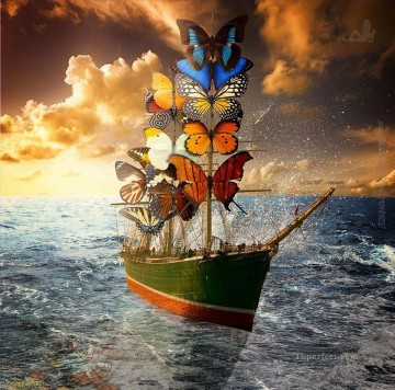 Surrealism Painting - modern contemporary 22 surrealism butterfly ship